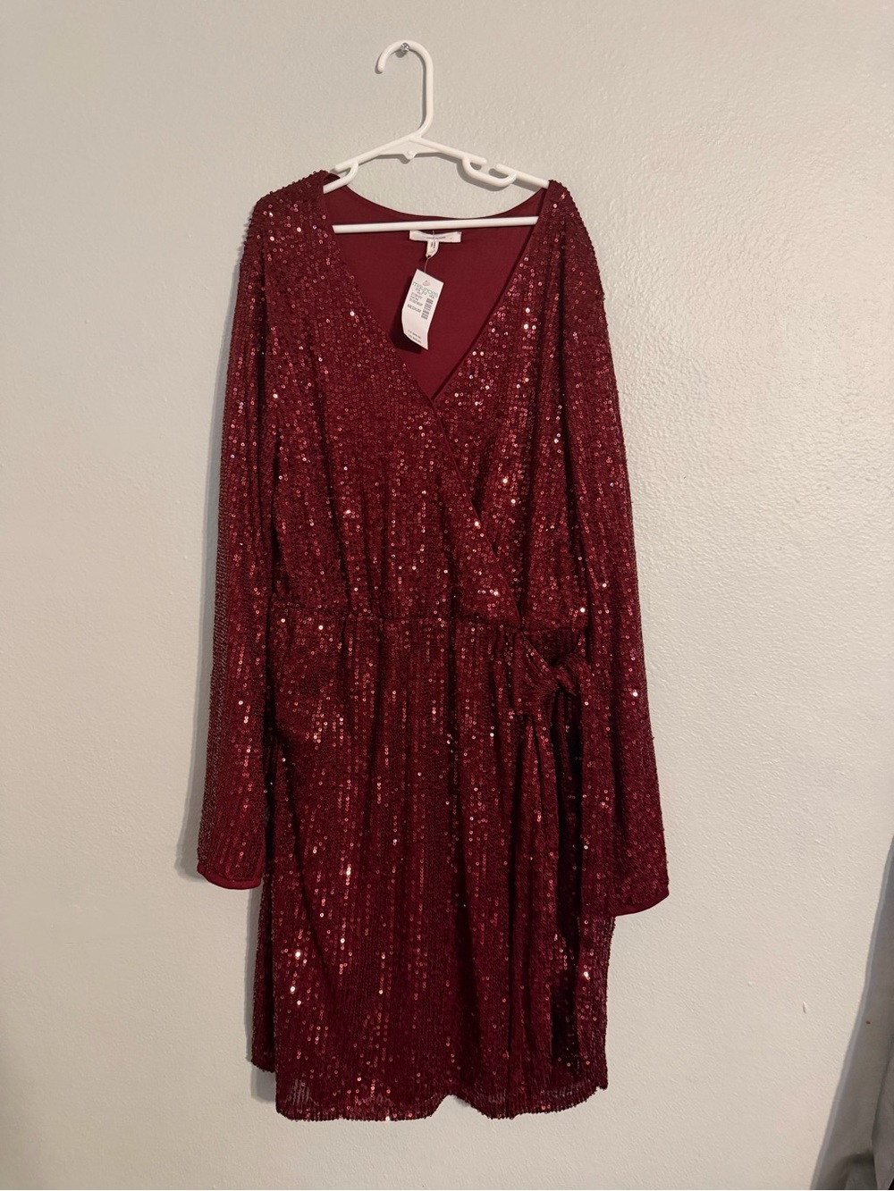 Maurices Burgundy Sequin Faux Wrap Mini Dress Medium NWT Holiday Cocktail
